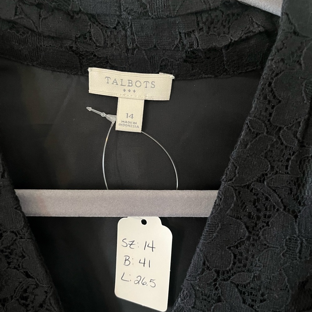 Talbots Black Lace Overlay Black Blazer Suit Jacket Women’s Size 14 - Picture 2 of 16